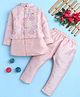 BONBOY Cotton Blend Knit Full Sleeves Kurta & Pyjama Set With Abstract Printed Jacket - Pink