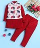 BONBOY Cotton Blend Knit Full Sleeves Kurta & Pyjama Set With Elephants Printed Jacket - Red