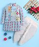 BONBOY Cotton Blend Knit Full Sleeves Ikat Printed Kurta & Dhoti Set With Jacket - Blue