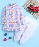 BONBOY Cotton Blend Knit Full Sleeves Floral Printed Kurta & Dhoti Set With Jacket - Lavender