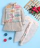 BONBOY Cotton Blend Knit Full Sleeves Ikat Printed Kurta & Dhoti Set With Jacket - Off White
