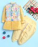 BONBOY Cotton Blend Knit Full Sleeves Kurta & Dhoti Set With Abstract Printed Jacket - Yellow
