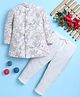 BONBOY Cotton Blend Knit Full Sleeves Paisley Embroidered Sherwani & Pants Set - Off White