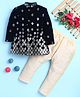 BONBOY Cotton Blend Knit Full Sleeves Geometric Sequin Embellished Sherwani & Pant Set - Navy Blue
