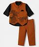 Radutu Cotton Woven Full Sleeves Floral Printed Three Piece Party Suit With Bow - Brown & Black