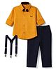 Radutu Cotton Woven Full Sleeves Printed Shirt & Pant Set With Bow & Suspender - Mustard & Navy Blue