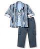 Radutu Cotton Full Sleeves Printed Shirt and Pants Set With Inner Tee - Blue