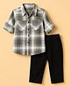 Babyhug Cotton Woven Full Sleeves Checked Shirt and Pant with Full Length - Black