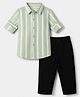 Babyhug Cotton Woven Denim Full Sleeves Shirt and Pant with Full Length and Stripes Print in Green & Black