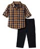 Babyhug 100% Cotton Woven Full Sleeves Shirt and Pant Set with Checks Print - Orange & Black