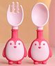 The Cheeky Kidzz Bendable Shape Spoon and Fork Set Cute Penguin Design Self-Feeding Training Cutlery for Toddlers With Soft Grip BPA-Free (PINK)