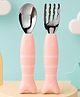 The Cheeky Kidzz Baby Stainless Steel Spoon and Fork Set Cute Strip Print| Premium Food-Grade Toddler Training Cutlery | Non-Slip Self-Feeding Weaning Tableware 4 To 36 Months BPA Free (PINK)