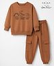 Arias 100% Cotton Terry Knit Full Sleeves Sweatshirt and Jogger with Cargo Pockets and Dinosaur Print - Brown