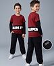 Arias 100% Cotton Terry Knit Full Sleeves Top and Joggers Set with Text Print - Maroon & Black