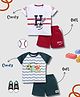 CUTOPIES Cotton Knit Pack Of 2 Half Sleeves Abstract & Typography Printed Tees & Shorts Set - Multi Colour