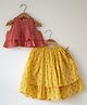 Love the World Today Cotton Woven Sleeveless Striped Choli & Floral Printed Lehenga Set - Pink & Yellow