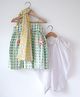 Love the World Today Cotton Woven Sleeveless Leaves Printed Top & Dhoti Set - Green Yellow & White
