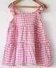 Love the World Today Cotton Woven Sleeveless Rhombus Checked Tiered Dress - Pink