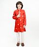 Piccolo Organza Woven Full Sleeves Trees Printed Kurta & Pyjama Set - Red