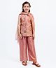 Piccolo Tissue Woven Sleeveless Sequins Embellished Floral Designed Kurti & Palazzo Set With Dupatta - Peach