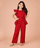 Piccolo Woven Frill Sleeves Solid Jumpsuit - Red