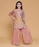 Piccolo Organza Woven Three Fourth Sleeves Lace Embellished Kurti & Sharara Set With Dupatta - Multi Colour & Peach