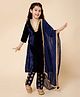 Piccolo Velvet Woven Three Fourth Sleeves Lace Embellished Kurti & Ethnic Motifs Foil Printed Pyjama Set With Dupatta - Navy Blue