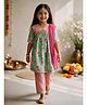 Vastramay Cotton Woven Half Sleeves Floral Printed Kurti & Pyjama With Dupatta Set - Mint