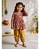 Vastramay Cotton Woven Three Fourth Sleeves Patola Printed Kurti & Pyjama Set - Red