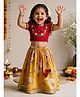 Vastramay Cotton Woven Half Sleeves Floral Embroidered Lehenga & Choli Set - Yellow & Red