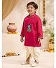 Vastramay Cotton Silk Woven Full Sleeves Krishna Embroidered Kurta & Dhoti Set - Fuchsia