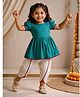Vastramay Cotton Woven Half Puffed Sleeves Floral Embroidered Kurti & Dhoti Set - Aqua Blue