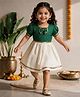 Vastramay Georgette Woven Half Puffed Sleeves Bow Applique Detailed & Lace Embellished Dress - Green