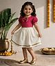 Vastramay Georgette Woven Half Puffed Sleeves Bow Applique Detailed & Lace Embellished Dress - Pink