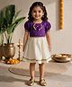 Vastramay Georgette Woven Half Puffed Sleeves Bow Applique Detailed & Lace Embellished Dress - Purple