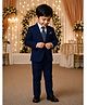 Rikidoos Cotton Woven Full Sleeves 4 Pc Party Suit With Tie - Navy Blue
