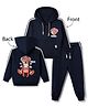 Teddy Cotton Fleece Knit Full Sleeves Hooded Sweatshirt and Jogger Winter Set with Bear Front & Back Print - Navy Blue