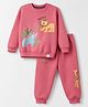 Teddy Cotton Fleece Full Sleeves Sweatshirt and Jogger with Full Length and Lion Print in Pink for 18-24 Months