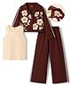 OLLINGTON ST. Cotton Looper Knit Full Sleeves Jacket With Inner Top and Pant with Floral Print - Beige & Brown