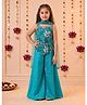 Tiny Kingdom Woven Sleeveless Floral Embroidered Gota Lace Embellished Kurti & Palazzo Set With Dupatta - Blue