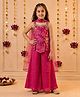 Tiny Kingdom Woven Sleeveless Floral Embroidered Gota Lace Embellished Kurti & Palazzo Set With Dupatta - Pink