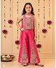 Tiny Kingdom Tissue Woven Sleeveless Floral Embroidered Beads Embellished Top & Palazzo With Dupatta - Pink