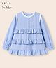 Arias 100% Cotton Woven Full Sleeves Tiered Top with Ruffles - Blue