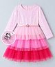 Hola Bonita Sequin With Foil Tiered Three Fourth Sleeve Party Dress With Belt - Pink