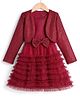 Hola Bonita Knit Full Sleeves Knee length Sequin Shrug with Glitter Mesh Party Dress -Maroon