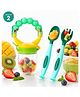 Bembika Baby Fruit Feeder with Spoon & Fork Set BPA Free Food Feeder Pacifier, Self Feeding Baby Weaning Kit - Green