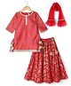 Babyhug Woven Lehenga Choli Set with Half Sleeves and Floral Pattern Embroidery in Red