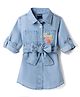 Vitamins 100% Cotton Denim Dress with Full Sleeves and Bloom & Floral Embroidery in Blue
