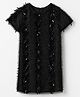 Vitamins Woven Sequence Round Neck Aline Dress with Half Sleeves in Black