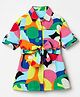 Vitamins 100% Cotton Woven Boxy Fit Printed Shirt Dress With Cane Belt - Pink